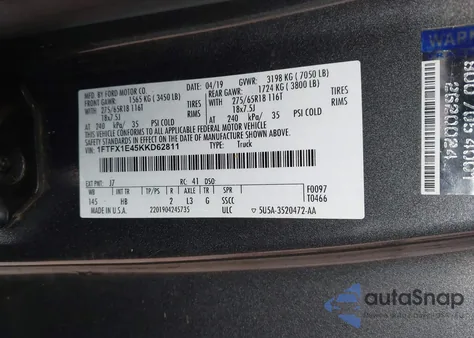 2019 Ford F-150 Lariat z USA, uszkodzony, nr VIN 1FTFX1E45KKD62811